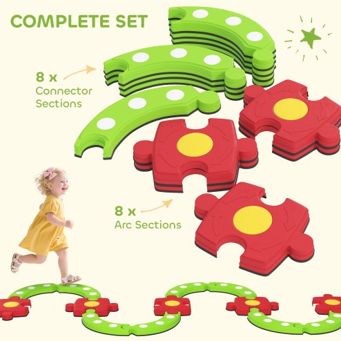 AIYAPLAY 13 PCS Kids Balance Beam, Stepping Stones Set with Non-slip Textured Surface & Bottom, Outdoor Indoor Sensory Toys, Obstacle Course for Toddlers Ages 3-8, Green