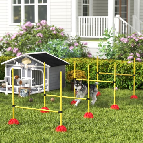 PawHut 4 Piece Agility Training Equipment for Dogs with Height Adjustable Jump Hurdle, Bag, Portable, Easy Assemble Dog Outdoor Obstacle Course for Training Image