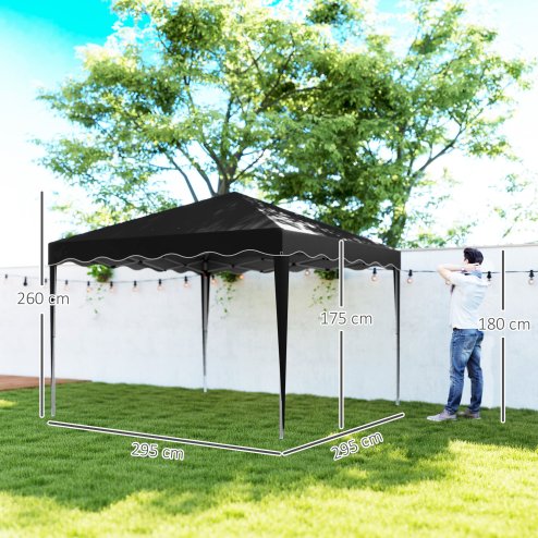 Outsunny 3x3(m) Pop Up Gazebo, Foldable Party Tent with Wave Edge and Carry Bag, Height Adjustable Festival Camping Canopy for Garden Outdoor, Black