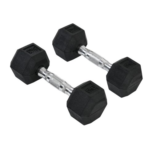 HOMCOM Rubber Dumbbell Sports Hex Weights Sets Home Gym Fitness Hexagonal Dumbbells Kit Weight Lifting Exercise (2 x 5kg)