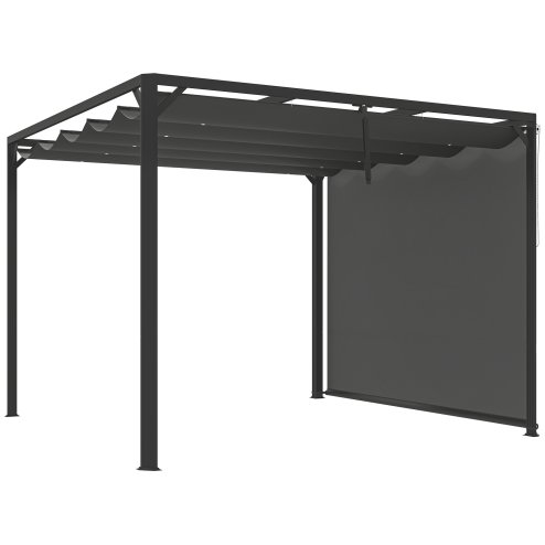 Outsunny 3 x 3(m) Garden Pergola with Retractable Roof Canopy, Aluminium Pergola Kit Gazebo with Roller Shade, UPF30+ Sun Shade Shelter for Porch, Dark Grey