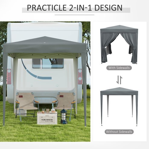 Outsunny 2 x 2 m Garden Pop Up Gazebo, Wedding Party Tent Marquee, Water Resistant Awning Canopy With Sidewalls, Windows, Carry Bag, Grey