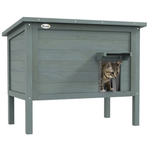 PawHut Outdoor Cat House, Feral Insulate Wooden Kitten House with Removable Floor, Water-Resistant Openable Roof, 85 x 50 x 68.5cm - Charcoal Grey