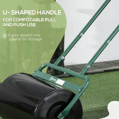 Outsunny Combination Push/Tow Lawn Roller Filled with 38L Sand (62kg) or Water, Great for the Garden 32 x 50cm Roller, Dark Green