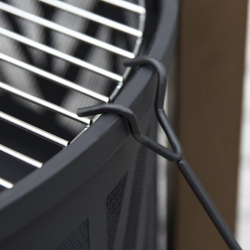 Outsunny Metal Large Firepit Bowl Outdoor 2-In-1 Round Fire Pit Brazier w/ Lid,  BBQ Grill, Poker for Backyard, Camping, Bonfire, Wood Burning Stove, 78 x 78 x 60cm, Black