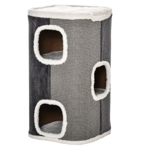 PawHut Cat Barrel Scratching Post Cat Tree for Indoor Cats Kitten Climbing Frame Pet Play Tower Soft Plush & Lamb Fleece Grey