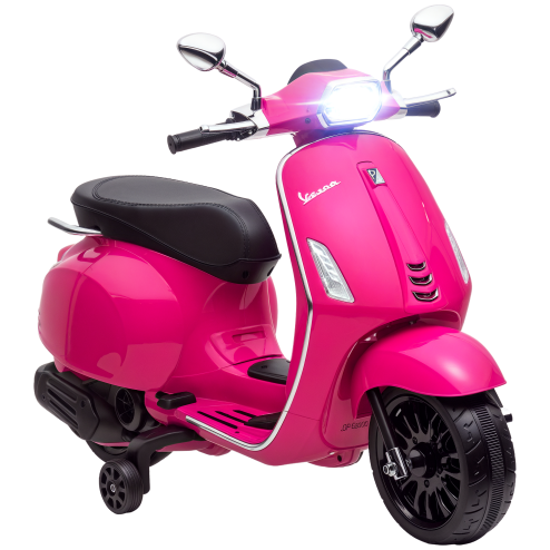 AIYAPLAY Vespa Licensed 12V Kids Electric Motorbike, Kids Ride on Motorcycle with Music, Headlight, MP3, FM Radio, Two Training Wheels, for 3-6 Years - Pink Image