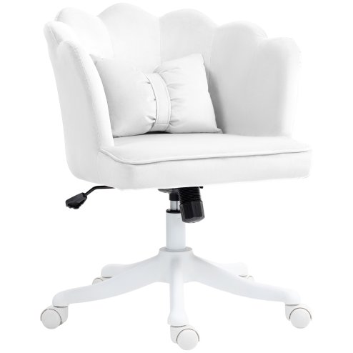 HOMCOM Computer Desk Chair, Armless Makeup Vanity Chair with Shell Back, Bow Pillow, Height Adjustable, Swivel Wheels for Home, Bedroom, White