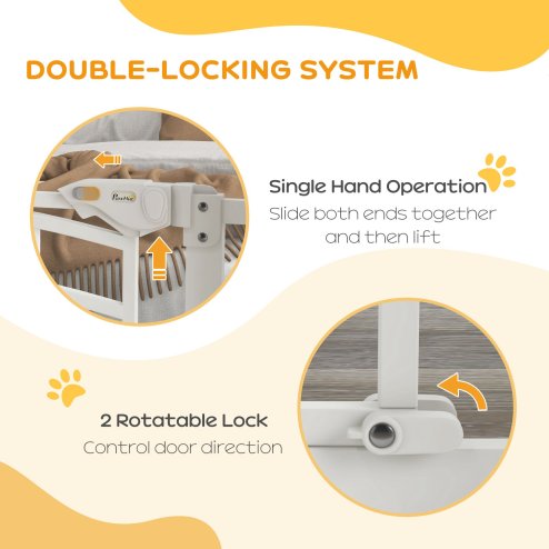 PawHut Dog Stair Gate Pet Barrier with Small Cat Door, Pressure Fit Safety Gate  with Auto Closing System, Double Locking, for Hallways - White