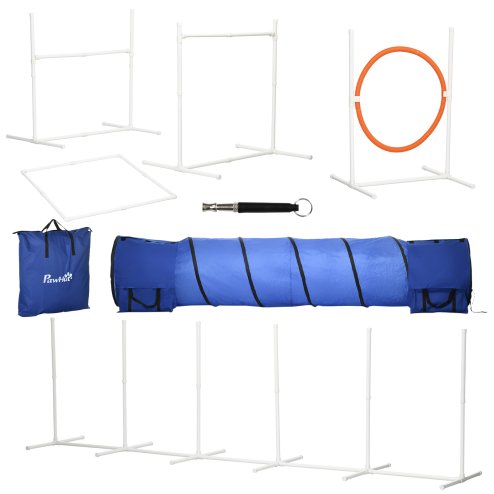 PawHut Dog Agility Equipment Set 6 PCs with 3(m) Tunnel, Canine Whistle, Pause Box, Dog Jumps, Weave Poles