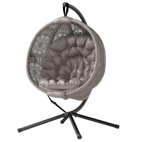 Outsunny Outdoor Hanging Chair, Swing Chair with Metal Stand, Thick Padded Cushion, Foldable Basket and Side Pocket, for Indoor and Outdoor, Sand