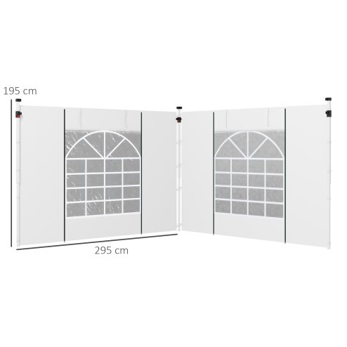 Outsunny Gazebo Side Panels with Windows and Doors, for 3x3(m) or 3x6m Pop Up Gazebo, 2 Pack Sides Replacement, White