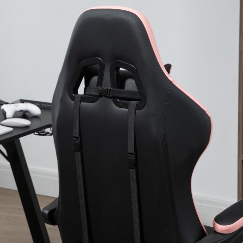 Vinsetto Computer Gaming Chair, PU Leather Desk Chair with Footrest, Swivel Task Chair with 135° Reclining Back and Lumbar Support, PC Chair for Adults, Black and Pink