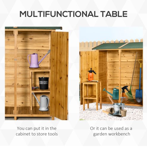 Outsunny Small Shed, Wooden Garden Shed with Flexible Table, Hooks and Ground Nails, Lockable Tool Shed with Asphalt Roof, 140 x 75 x 157cm, Natural