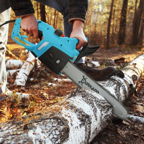 DURHAND Aluminium Chainsaw with Double Brake Protection and Blade Cover, 2000 W, 40 cm, for Wood, Trees and Branches, Blue