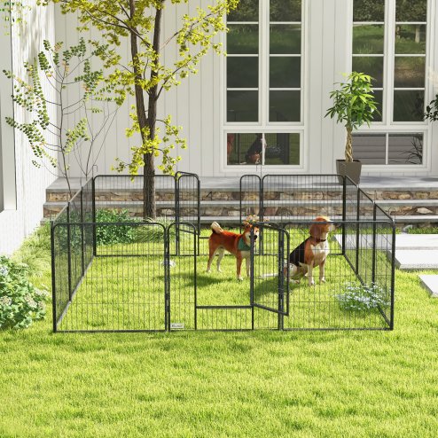 PawHut Dog Pen 12 Panels Puppy Pen Heavy Duty Pet Playpen for Indoor Outdoor for Dogs, Rabbits, Ducks 80cm High