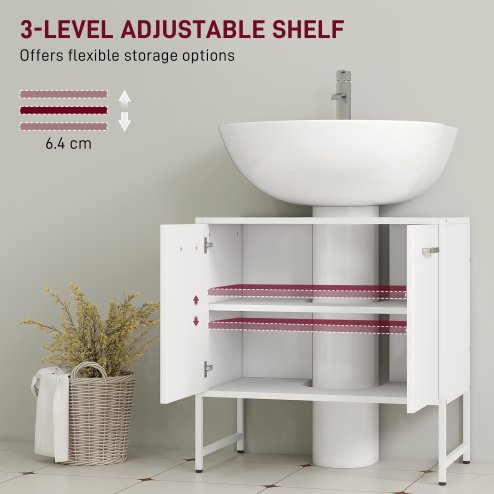 HOMCOM Under Sink Bathroom Cabinet, Freestanding Under Sink Cabinet with Soft-Close Doors and Adjustable Shelf for Basin without or with Pedestal