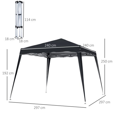 Outsunny 3 M x 3 M Base/ 2.5 M x 2.5 M Top Pop Up Gazebo, 2 Person Setup Instant with Carry Bag, Height Adjustable Slant Leg Party Tent Instant Event Shelter for Garden, Patio, Black