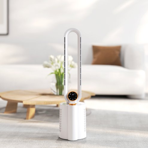 HOMCOM Bladeless Tower Fan with UV Sterilisation & Humidifier, 3-in-1 Air Cooling Fan with Oscillation, 12-Speed, Remote Control, 8H Timer, Sleep Mode, for Home Office, White