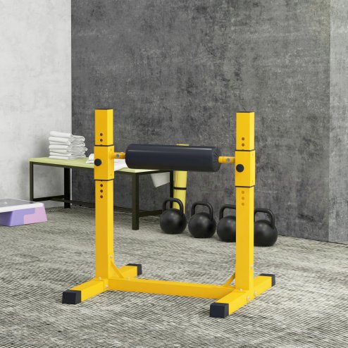SPORTNOW Bulgarian Split Squat Stand, 12-Level Adjustable Single Leg Squat Machine with Foam Roller and Anti-Slip Pads for Lower Body Strength Training, Yellow
