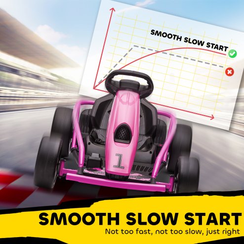 HOMCOM 24V Electric Go Kart for Kids, Drifting Ride-On Racing Go Kart with Slow Start, Music, Horn Honking and Safety Belt, for 8-12 Years Old, Pink