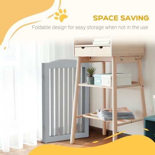 PawHut Foldable Dog Gate, Freestanding Pet Gate, Dog Barrier with Two Support Feet, for Doorways, Stairs, Halls - Grey