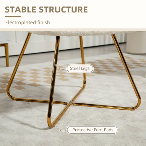 HOMCOM Modern Dining Chair Set of 2, Sherpa Fleece Armchair with Padded Seat, Occasional Bedroom Chair with Cross Steel Legs for Living Room, Cream White