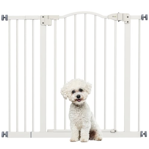 PawHut Pressure Fit Dog Stair Gate No Drilling Safety Gate Auto Close for Doorways, Hallways, 74-94cm Adjustable, 78cm Tall, White