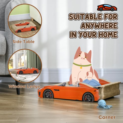 PawHut Cat Scratching Board, 2 in 1 Cat Scratcher Cardboard, Car-shaped Cat Scratch with Catnip, for Indoor Use, 50 x 30 x 12.5cm, Red