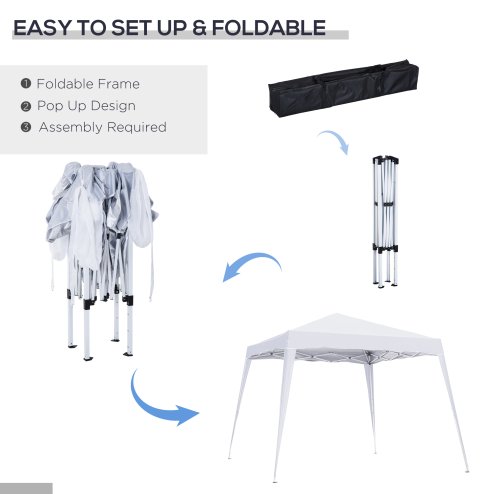 Outsunny 3 M x 3 M Base/ 2.5 M x 2.5 M Top Pop Up Gazebo, 2 Person Setup Instant with Carry Bag, Height Adjustable Slant Leg Party Tent Instant Event Shelter for Garden, Patio, White