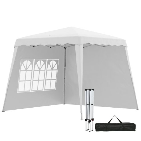 Outsunny 2.4 x 2.4m Pop Up Gazebo Canopy Tent with 2 Sidewalls and Carry Bag, Height Adjustable, UV50+ Party Tent Event Shelter for Garden, Patio, White