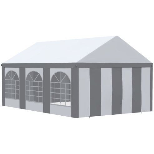 Outsunny 6 x 4m Galvanised Party Tent, Marquee Gazebo with Sides, Six Windows and Double Doors, for Parties, Wedding and Events Image