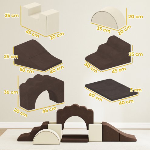 AIYAPLAY Kids Soft Play Set, 7 Piece Foam Climbing Blocks with Detachable Cover, Baby Indoor Climb and Crawl Foam Play Set for Toddlers, Preschoolers, Brown