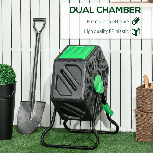 Outsunny 65L Compost Bin for Garden Rotating Compost Maker with Steel Legs and 48 Ventilation Openings