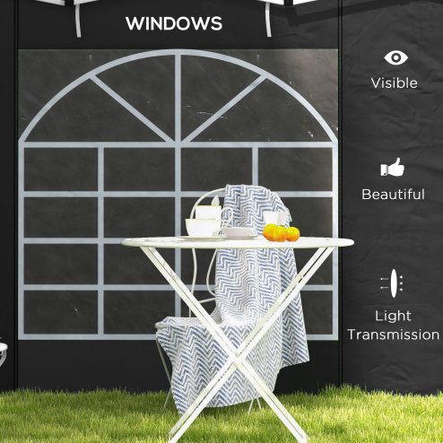 Outsunny Gazebo Side Panels with Windows and Doors, for 3x3(m) or 3x6m Pop Up Gazebo, 2 Pack Sides Replacement, Black
