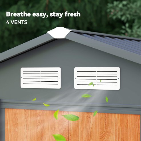 Outsunny 6.5 x 5ft Garden Shed, Metal Storage Tool House Gardening Tool Storage with Shutter Vents, Brown and Grey