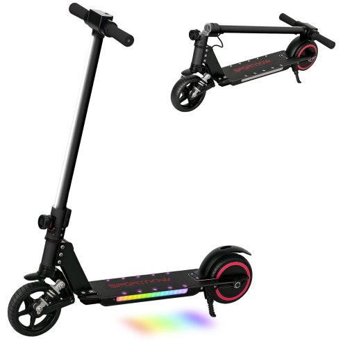 SPORTNOW Electric Scooter for Kids, Folding E Scooter for Age 6-14 with Dual Brakes, Up to 14 KM/H, Maximum Range 6 KM, 6.8kg Lightweight, Front Suspension, LED Colourful Lights, Black