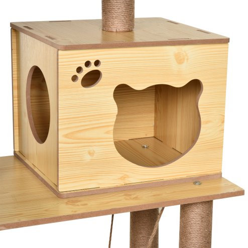 PawHut Wooden Cat Tree for Indoor Cats Climbing Tower for Large Cats with 5 Scratching Posts Hammock Toy Ball 130cm