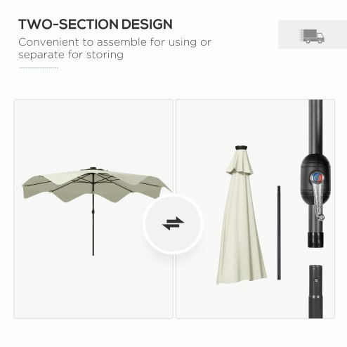 Outsunny 3(m) Garden Parasol Umbrella with 32 Solar LED Lights and Tilt, Outdoor Market Table Umbrella Sun Shade Canopy with Crank, 8 Ribs, Cream White