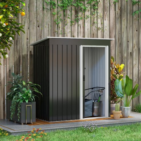 Outsunny 5 x 3ft Garden Storage Shed with Sliding Door and Sloped Roof, Lean to Outdoor Equipment Tool Shed for Garden, Black