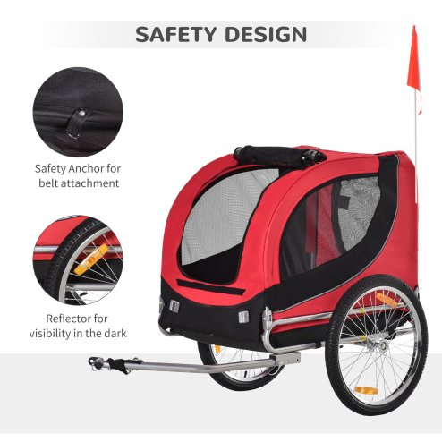 PawHut Steel Dog Bike Trailer Pet Cart Carrier for Bicycle Kit Water Resistant with Hitch Coupler Travel Red and Black