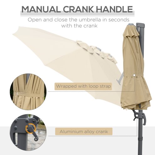 Outsunny 4.5m Patio Cantilever Roma Parasol, Large Double-Sided Rectangular Garden Umbrella with Crank Handle, 360 degrees Cross Base for Bench, Outdoor, Khaki