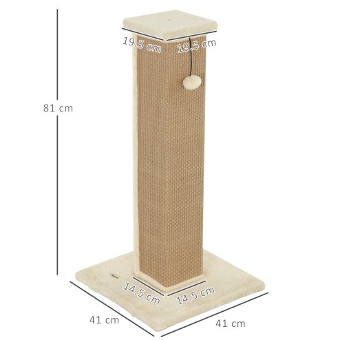 PawHut Cat Scratching Post for Indoor Cats, 81cm Cat Scratcher, Vertical Full Scratcher with Natural Jute Rope, Hanging Ball and Soft Plush, Beige