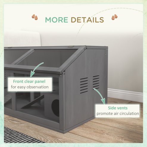 PawHut Wooden Hamster Cage, Gerbil Cage for Syrian Hamster with Exercise Play House, Openable Top 85 x 45 x 44cm - Grey