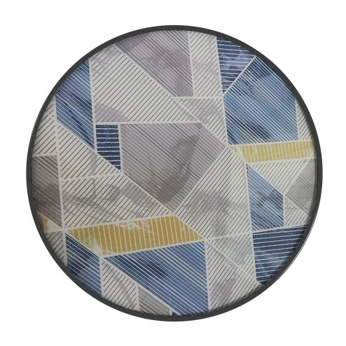 Outsunny ??60 cm Garden Round Coffee Table,  Outdoor Side Table with Tempered Glass Printed Table Top and Foot Pads for Porch, Balcony, Multicolour