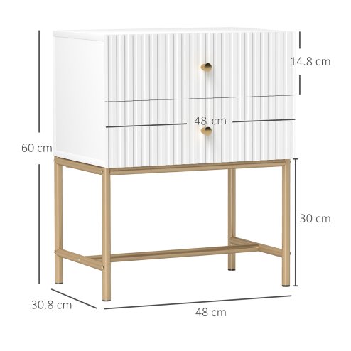 HOMCOM Bedside Table with 2 Drawers, Modern Bedside Cabinet with Storage and Metal Legs for Bedroom, Living Room, White