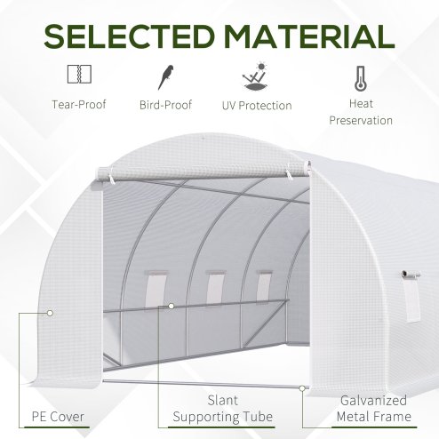 Outsunny 6 x 3 x 2 m Polytunnel Greenhouse with Metal Frame, Zippered Door and 8 Windows, Walk in Polytunnel Tent for Garden and Backyard, White