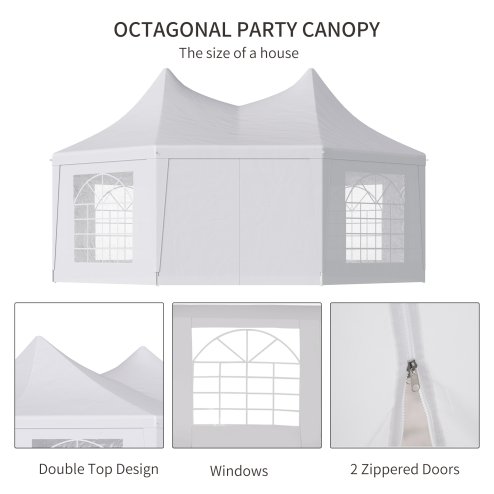 Outsunny 8 Sides Octagonal Garden Gazebo Marquee Party Tent Wedding Canopy Outdoor Heavy Duty Metal Frame (6.8m x 5m) - White
