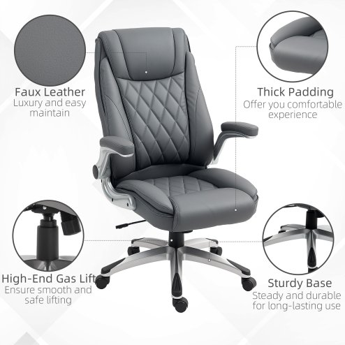 Vinsetto Executive Office Chair with Arms, PU Leather Ergonomic Office Chair with Tilt Function and Adjustable Height, Swivel Rolling for Home Office Working, Dark Grey