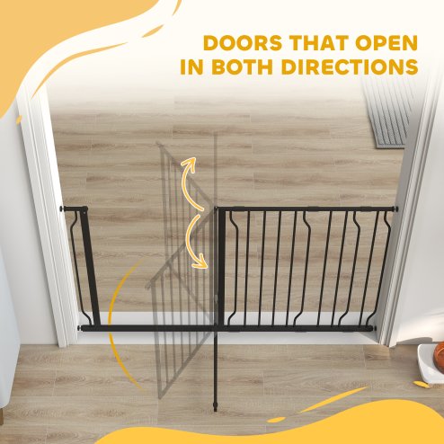 PawHut Dog Gate Wide Stair Gate w/ Door Pressure Fit Pets Barrier for Doorway, Hallway, 76H x 75-145W cm - Black
